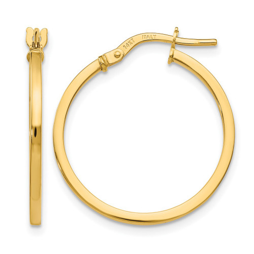 14K Yellow Gold Hollow Polished Hoop Earrings, 20 mm, 1.5 mm Wide