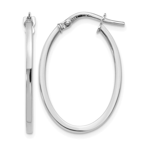 Rhodium-Plated 14K White Gold Hollow Polished Oval Hoop Earrings, 23 mm