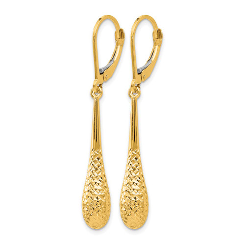 14K Yellow Gold Hollow Diamond-Cut Leverback Drop Earrings, 44 mm - View 2