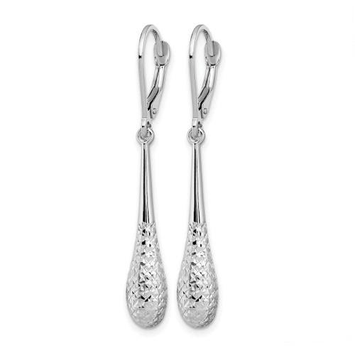 Rhodium-Plated 14K White Gold Hollow Diamond-Cut Leverback Drop Earrings, 44 mm - View 2