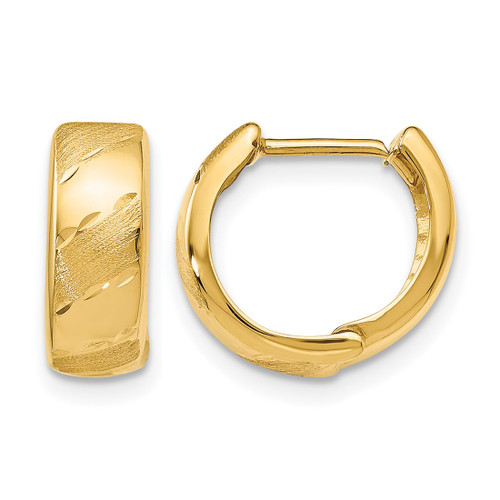 14K Yellow Gold Hollow Polished and Satin Hinged Hoop Earrings, 12 mm
