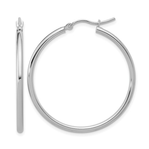 Rhodium-Plated 14K White Gold Hollow 2 x 35 mm Hoop Earrings