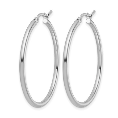 Rhodium-Plated 14K White Gold Hollow 2 x 35 mm Hoop Earrings - View 2
