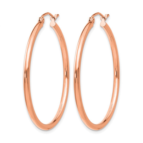14K Rose Gold Hollow Polished 2 x 35 mm Polished Hoop Earrings - View 2