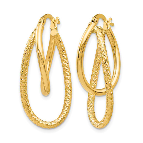 Rhodium-Plated 14K White Gold Hollow Polished and Textured Hinged Hoop Earrings, 28 mm - View 2