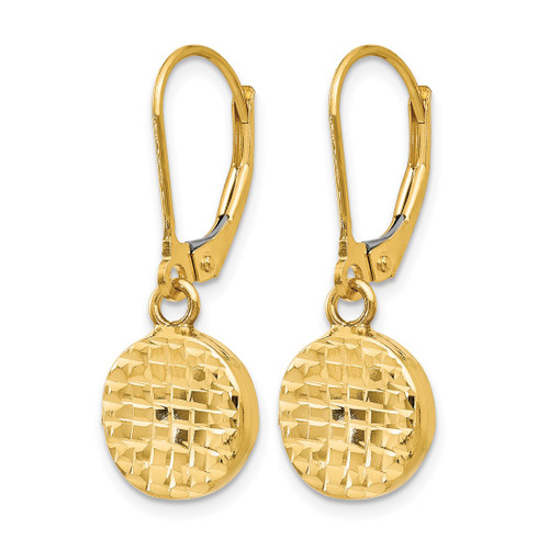 14K Yellow Gold Hollow Polished Diamond-Cut Leverback Drop Earrings, 29 mm - View 2
