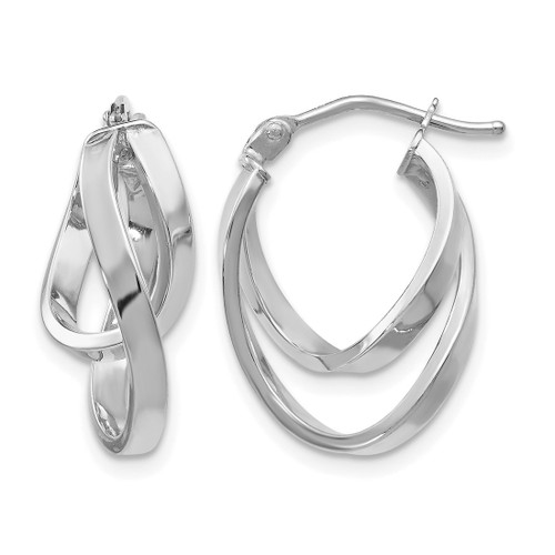 14K Yellow Gold Hollow with White Rhodium-Plated Polished Hinged Hoop Earrings, 17 mm
