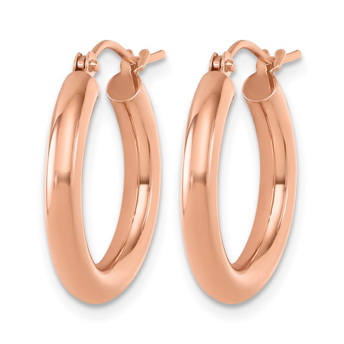 14K Rose Gold Hollow 3 mm Polished Hoop Earrings, 20 mm Long - View 2