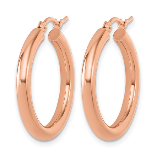 14K Rose Gold Hollow 3 mm Polished Hoop Earrings, 25 mm Long - View 2
