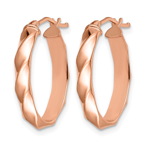 14K Rose Gold Hollow Polished and Twisted Oval Hoop Earrings, 22 mm - View 2