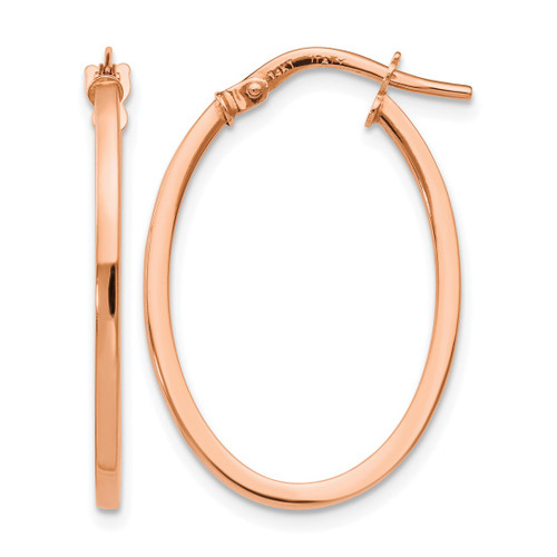 14K Rose Gold Hollow Polished Oval Hoop Earrings, 23 mm