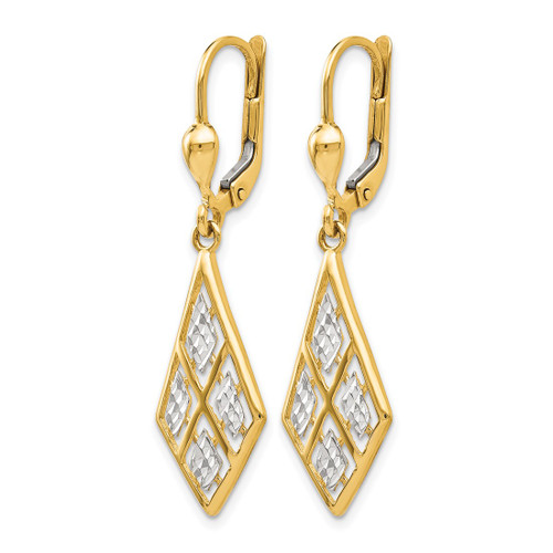 14K Yellow Gold with Rhodium-Plated Diamond-Cut Leverback Drop Earrings, 37 mm - View 2