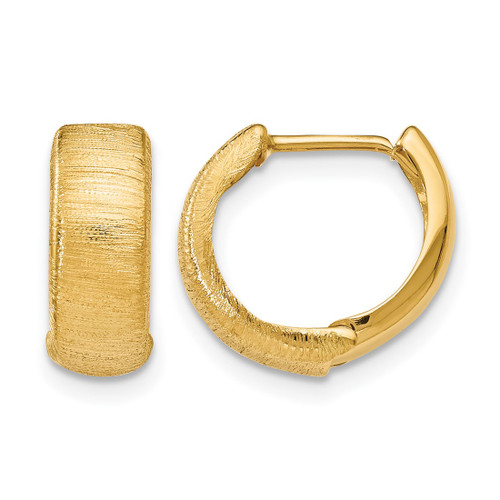 14K Yellow Gold Hollow Polished and Textured Hinged Hoop Earrings, 14 mm
