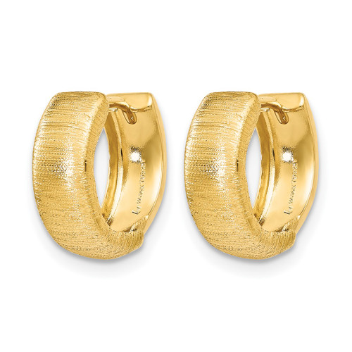 14K Yellow Gold Hollow Polished and Textured Hinged Hoop Earrings, 14 mm - View 2