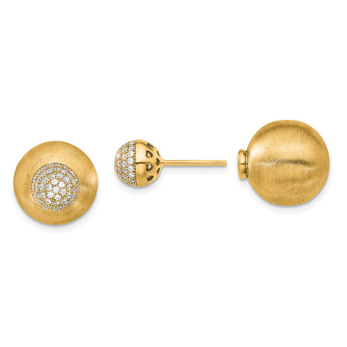 Sterling Silver Gold-Tone Satin Cubic Zirconia Double Sided Ball Stud Earrings, 14 mm