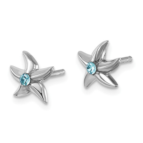 Sterling Silver Rhodium-Plated Polished Blue Crystal Starfish Stud Earrings, 8.2 mm - View 2