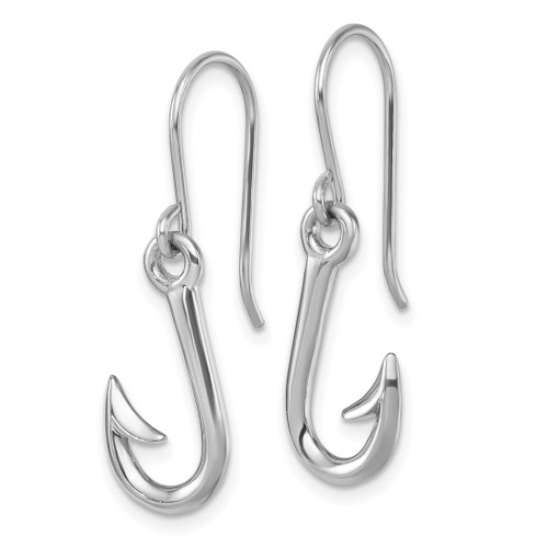 Sterling Silver Rhodium-Plated Polished Fish Hook Dangle French Wire Earrings, 30 mm - View 2