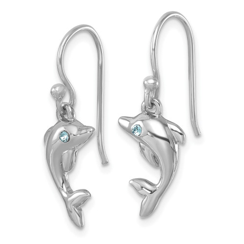 Sterling Silver Rhodium-Plated Polished Dolphin Dangle French Wire Earrings, 26 mm - View 2