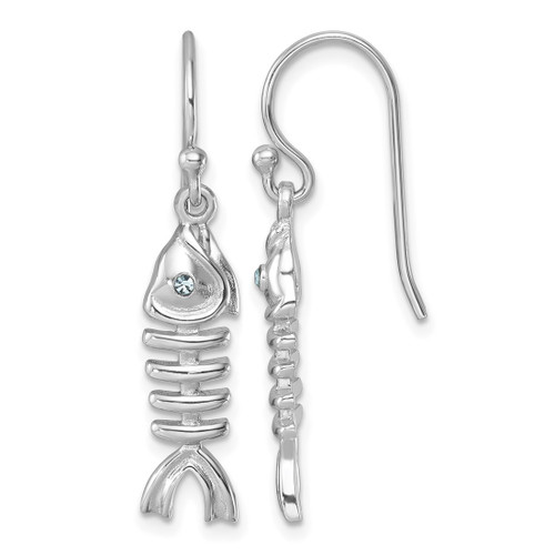 Sterling Silver Rhodium-Plated Polished Crystal Eye Bonefish Dangle French Wire Earrings, 33 mm