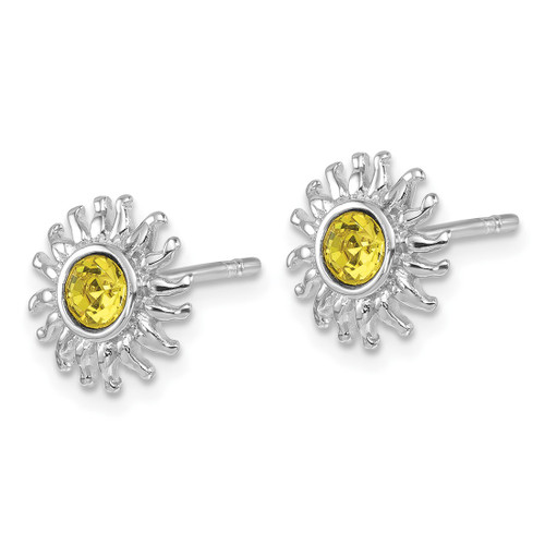 Sterling Silver Rhodium-Plated Polished Yellow Crystal Sun Stud Earrings, 10.5 mm - View 2
