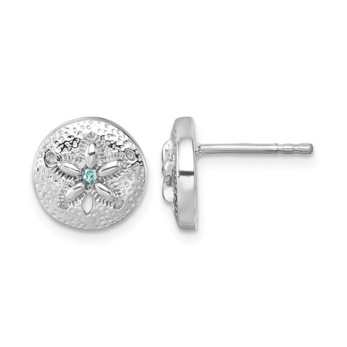 Sterling Silver Rhodium-Plated Textured Crystal Sand Dollar Post Drop Earrings, 10 mm