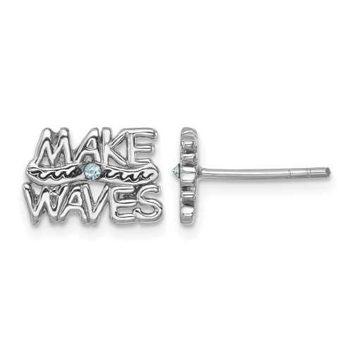 Sterling Silver Rhodium-Plated Polished 'Make Waves' Crystal Stud Earrings, 7.7 mm