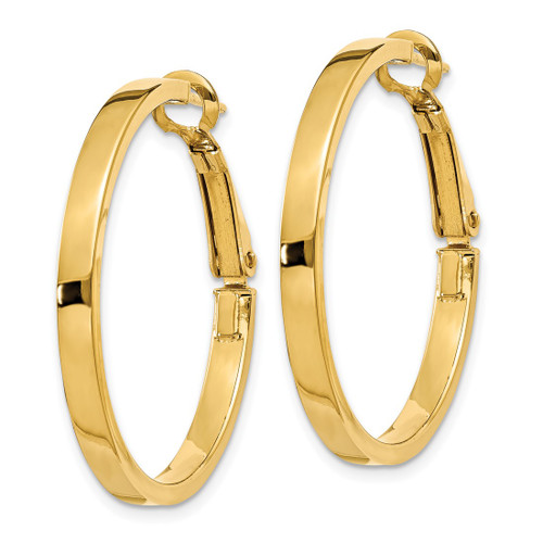 14K Yellow Gold Hollow 3 x 30 mm Polished Square Tube Omega Back Round Hoop Earrings - View 2