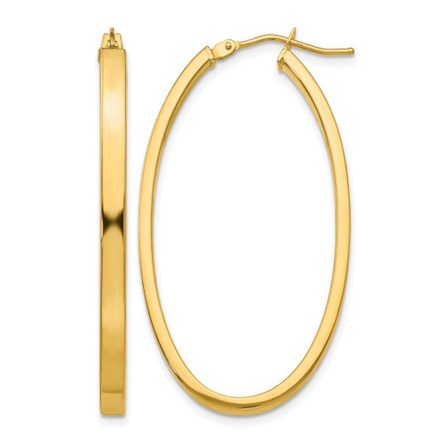 14K Yellow Gold Hollow 3 x 42 mm Polished Oval Tube Hoop Earrings, 23.5 mm Long