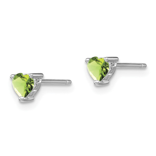 Sterling Silver Rhodium-Plated 4 mm Heart Peridot Stud Earrings, 4.5 mm Long - View 2