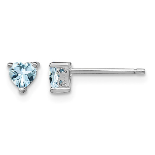 Sterling Silver Rhodium-Plated 4 mm Heart Aquamarine Stud Earrings, 4.5 mm Long