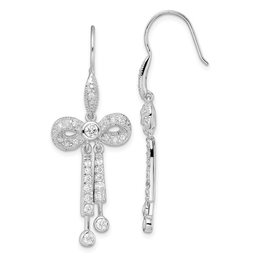 Sterling Silver Cubic Zirconia Bow French Wire Drop Earrings, 48 mm