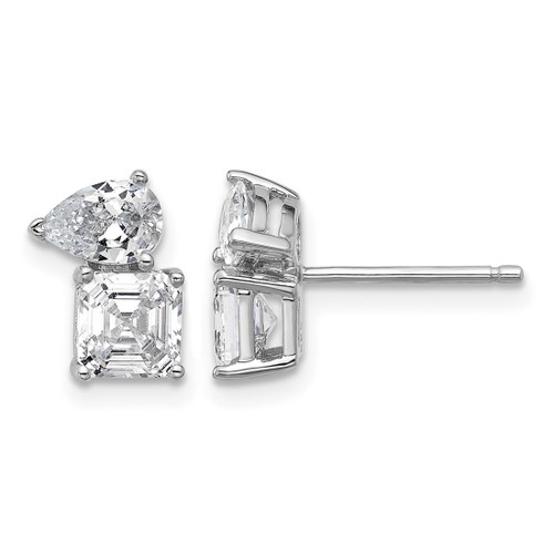 Cheryl M Sterling Silver Rhodium-Plated Polished Pear and Square Cubic Zirconia Stud Earrings, 10.1 mm