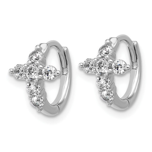 Cheryl M Sterling Silver Rhodium-Plated Polished Cubic Zirconia Cross Hinged Round Hoop Earrings, 11.65 mm - View 2