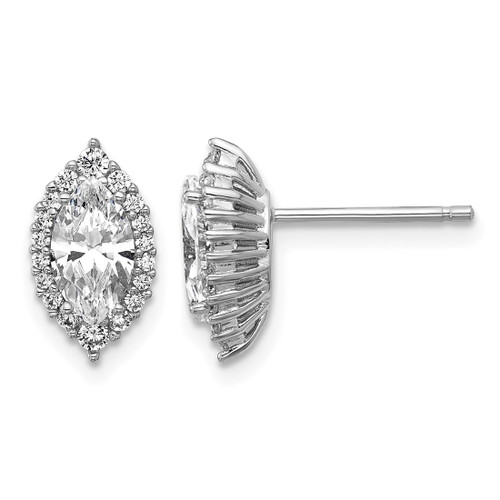 Cheryl M Sterling Silver Rhodium-Plated Polished Marquise Cubic Zirconia Halo Stud Earrings, 12.3 mm