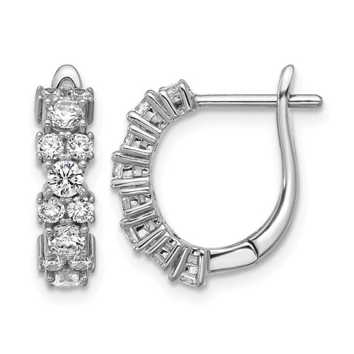 Cheryl M Sterling Silver Rhodium-Plated Polished Fancy Cubic Zirconia Hinged Hoop Earrings, 15.55 mm