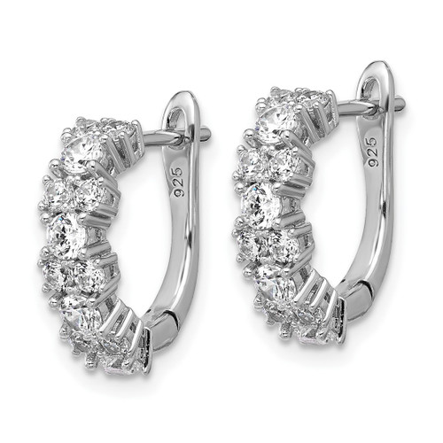 Cheryl M Sterling Silver Rhodium-Plated Polished Fancy Cubic Zirconia Hinged Hoop Earrings, 15.55 mm - View 2