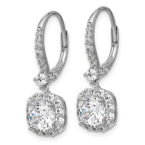 Cheryl M Sterling Silver Rhodium-Plated Polished Cushion-Cut Cubic Zirconia Halo Dangle Leverback Drop Earrings, 27.6 mm - View 2