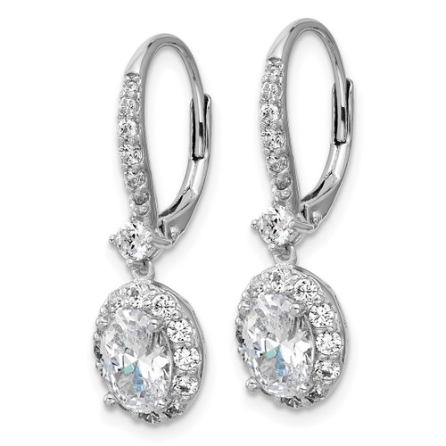 Cheryl M Sterling Silver Rhodium-Plated Polished Oval Cubic Zirconia Halo Leverback Dangle Earrings, 27.75 mm - View 2