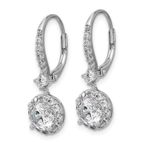 Cheryl M Sterling Silver Rhodium-Plated Polished Round Cubic Zirconia Halo Leverback Dangle Earrings, 27.5 mm - View 2