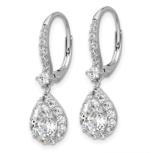 Cheryl M Sterling Silver Rhodium-Plated Polished Pear Cubic Zirconia Halo Leverback Dangle Earrings, 29 mm - View 2