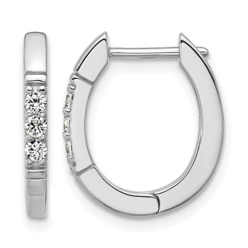 Cheryl M Sterling Silver Rhodium-Plated Polished and Grooved Cubic Zirconia Oval Hinged Hoop Earrings, 17 mm