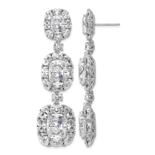 Cheryl M Sterling Silver Rhodium-Plated Polished Fancy Cushion-Cut Cubic Zirconia Halo Cluster Post Dangle Earrings, 61.5 mm