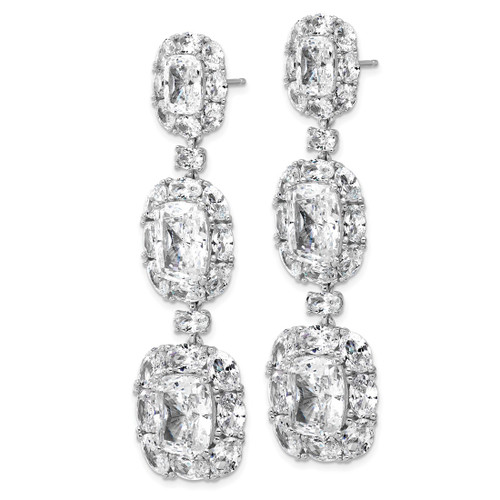 Cheryl M Sterling Silver Rhodium-Plated Polished Fancy Cushion-Cut Cubic Zirconia Halo Cluster Post Dangle Earrings, 61.5 mm - View 2