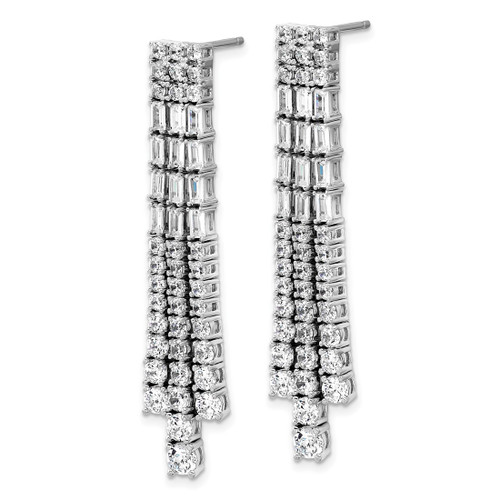 Cheryl M Sterling Silver Rhodium-Plated Polished Fancy 3-Row Cubic Zirconia Post Dangle Earrings, 48 mm - View 2