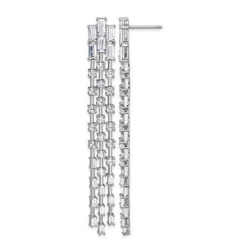 Cheryl M Sterling Silver Rhodium-Plated Polished Fancy 3-Row Cubic Zirconia Post Dangle Earrings, 74.5 mm