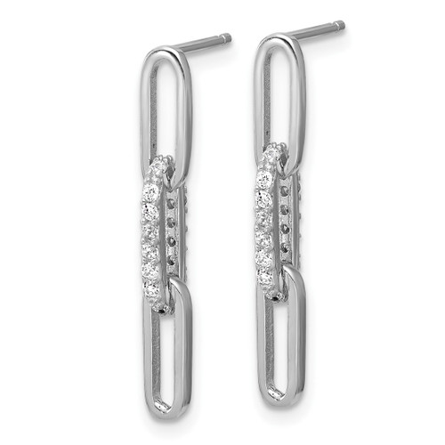 Cheryl M Sterling Silver Rhodium-Plated Polished Cubic Zirconia Paperclip Link Post Dangle Earrings, 26.5 mm - View 2