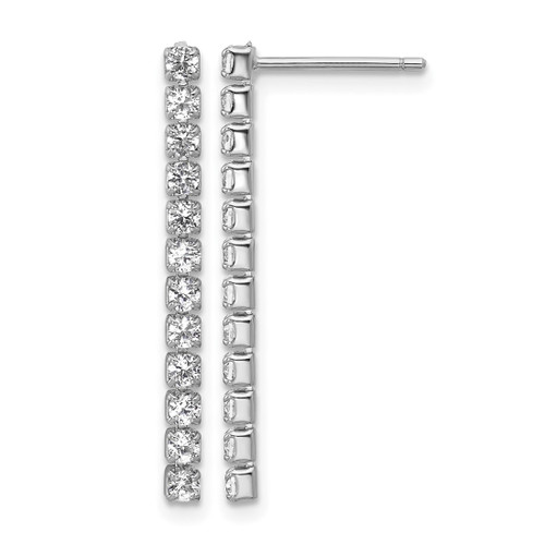 Cheryl M Sterling Silver Rhodium-Plated Polished Cubic Zirconia Post Dangle Earrings, 28 mm