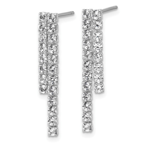 Cheryl M Sterling Silver Rhodium-Plated Polished 2-Row Cubic Zirconia Post Dangle Earrings, 28 mm - View 2