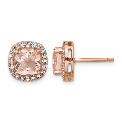 Cheryl M Sterling Silver Rose Gold-Tone Polished Cubic Zirconia and Pink Glass Halo Stud Earrings, 10.5 mm