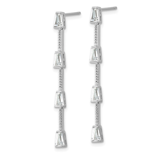 Cheryl M Sterling Silver Rhodium-Plated Polished and Beaded Cubic Zirconia Post Dangle Earrings, 42 mm - View 2